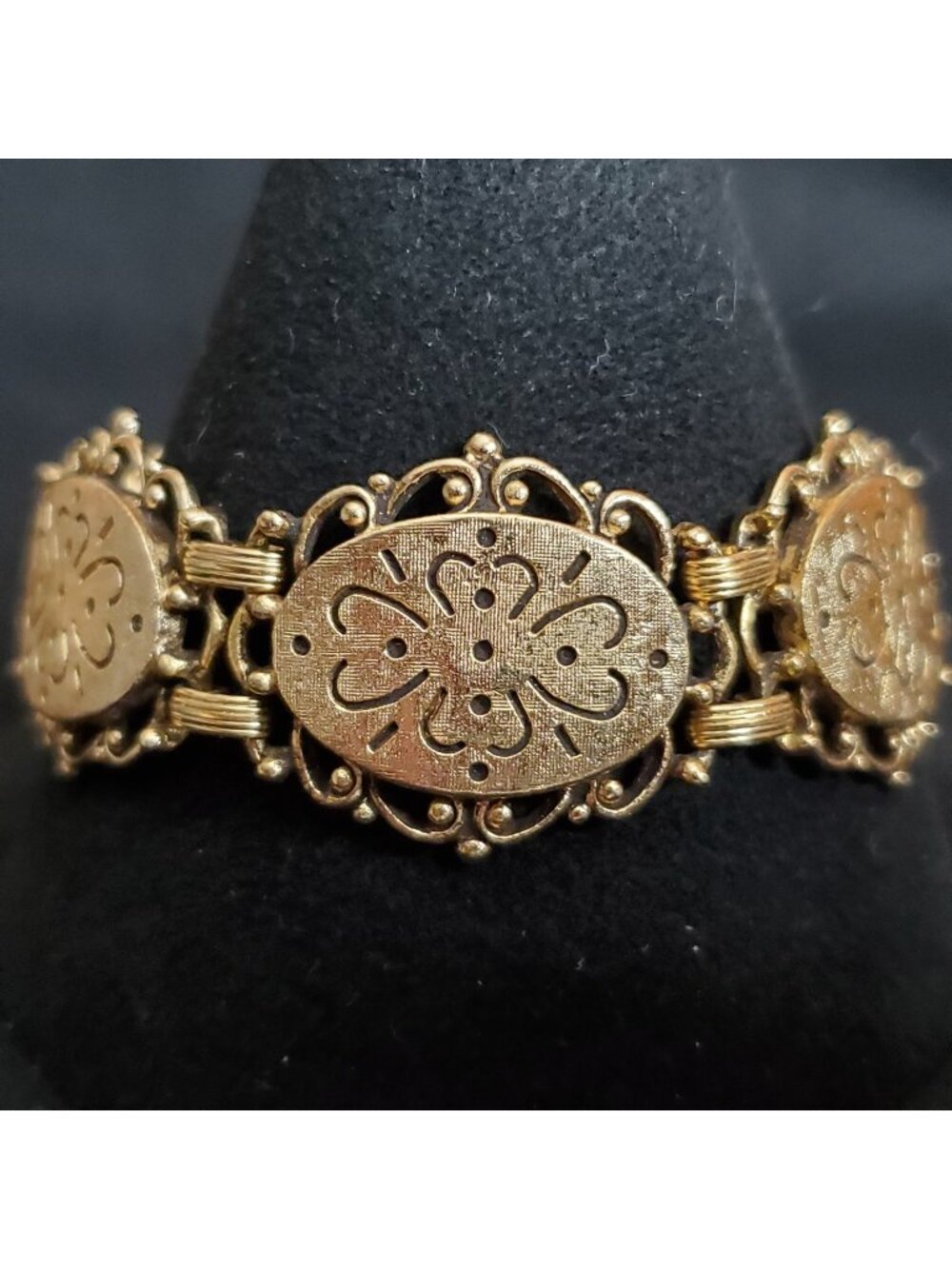 Vintage Emmons Panel Bracelet Gold Tone Textured Link 7"